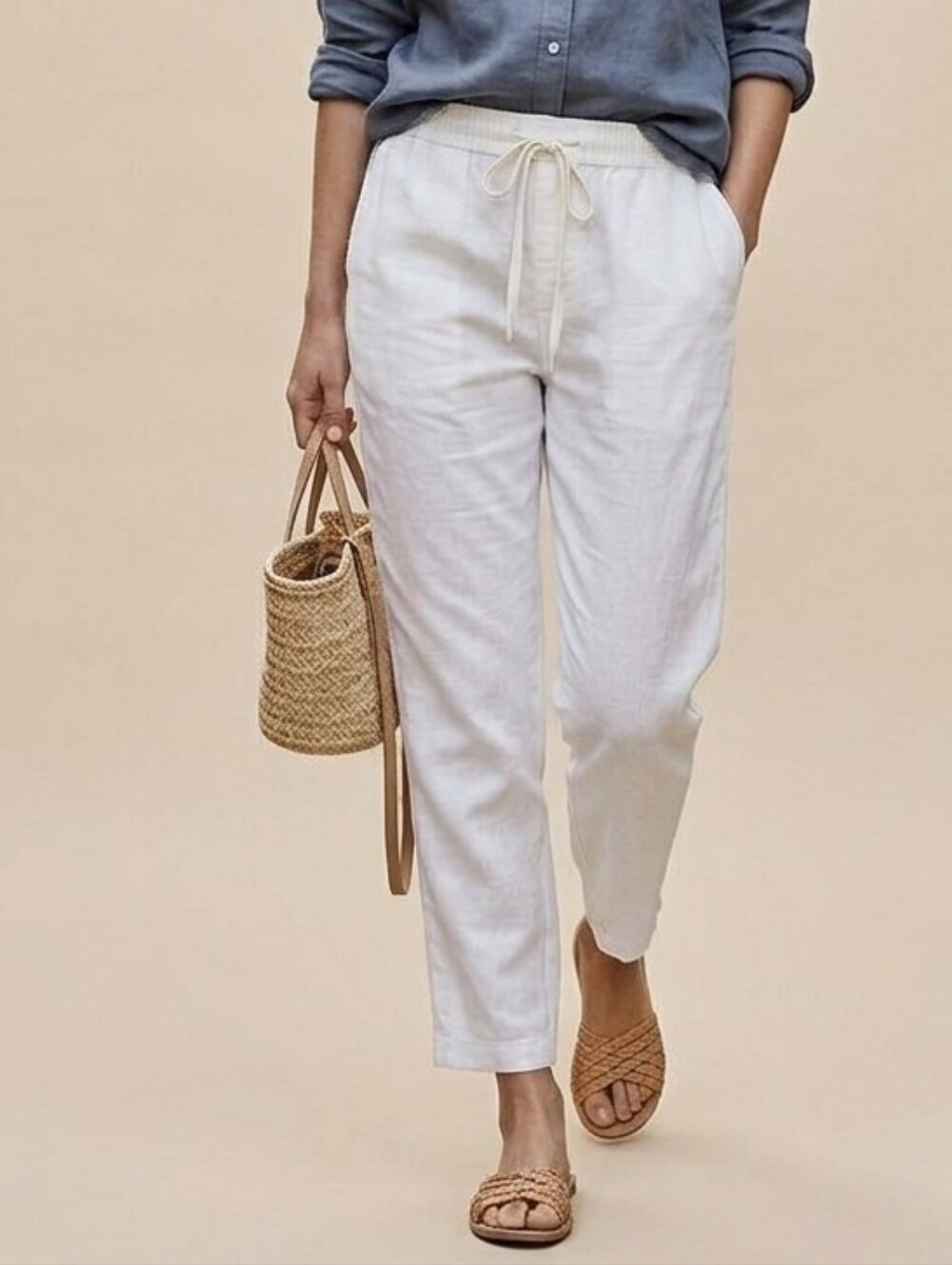 J.Crew Linen/Cotton Blend Joggers - White - Size 4 - Like New